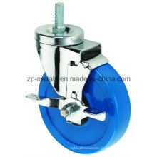 Roues de roulette bleues de PVC de fil bleu de Biaxial de taille moyenne de 3 pouces avec le frein latéral